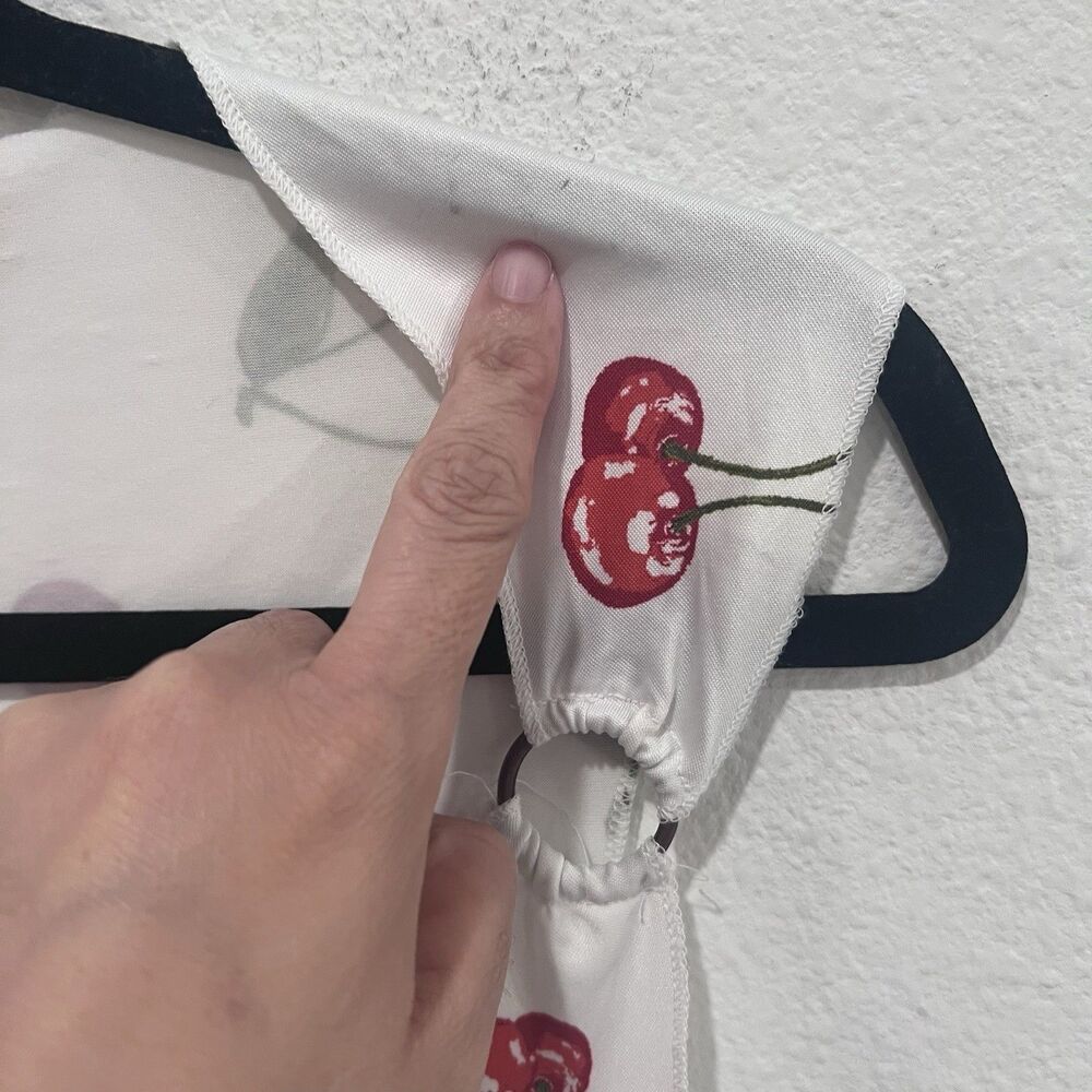 urban outfitters Women’s White Tank Top Cherry Print Shoulder Detail Small Y2K - Picture 4 of 8